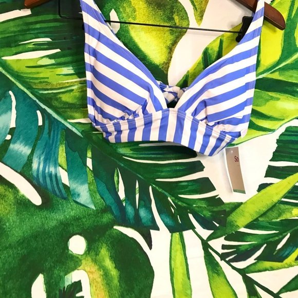 Nwt $26 SO Juniors Medium White Purple Blue Striped Tropical Bikini Swim Top - Picture 5 of 6
